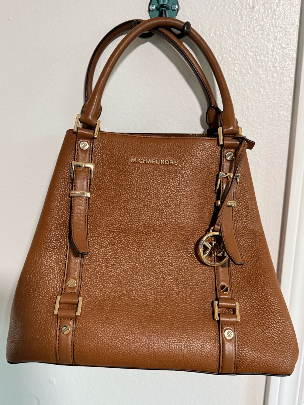 Michael Kors Cognac Pebbled Leather Shoulder Bag with Gold Hardware